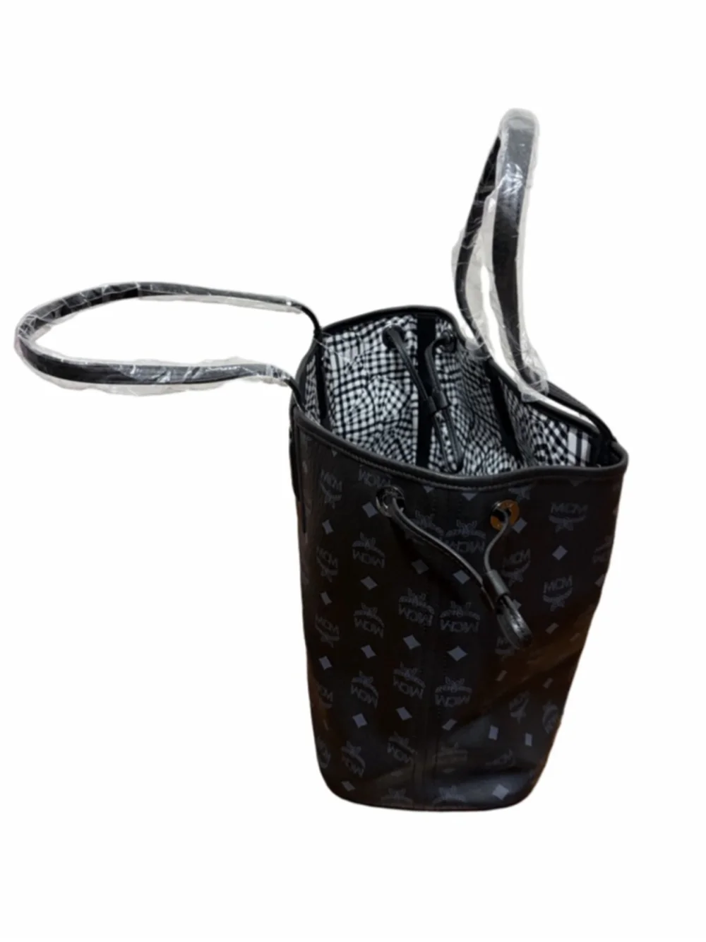 NWT MCM Women's Liz Reversible Shopper Tote in Black & white, Visetos & leather